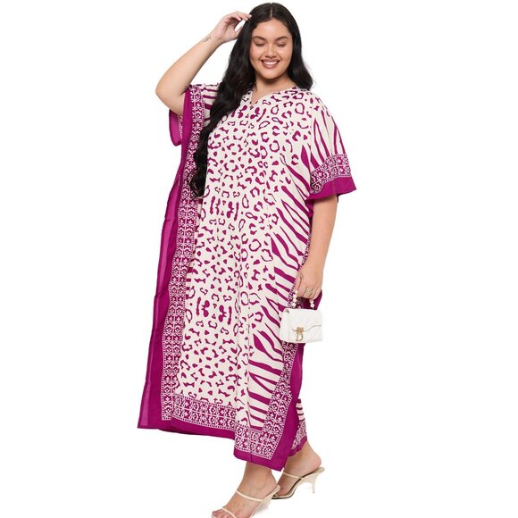 Gypsie Blu Leopard Printed Plus Size Kaftan Dress Stylish Beach Cover Up Maxi - Picture 5 of 7
